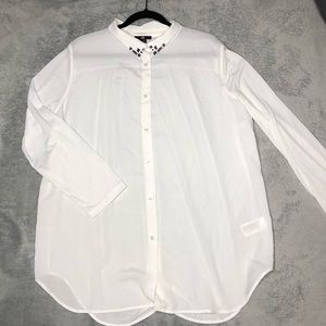 H&M Collar Button Down Blouse W/ Rhinestone Detail